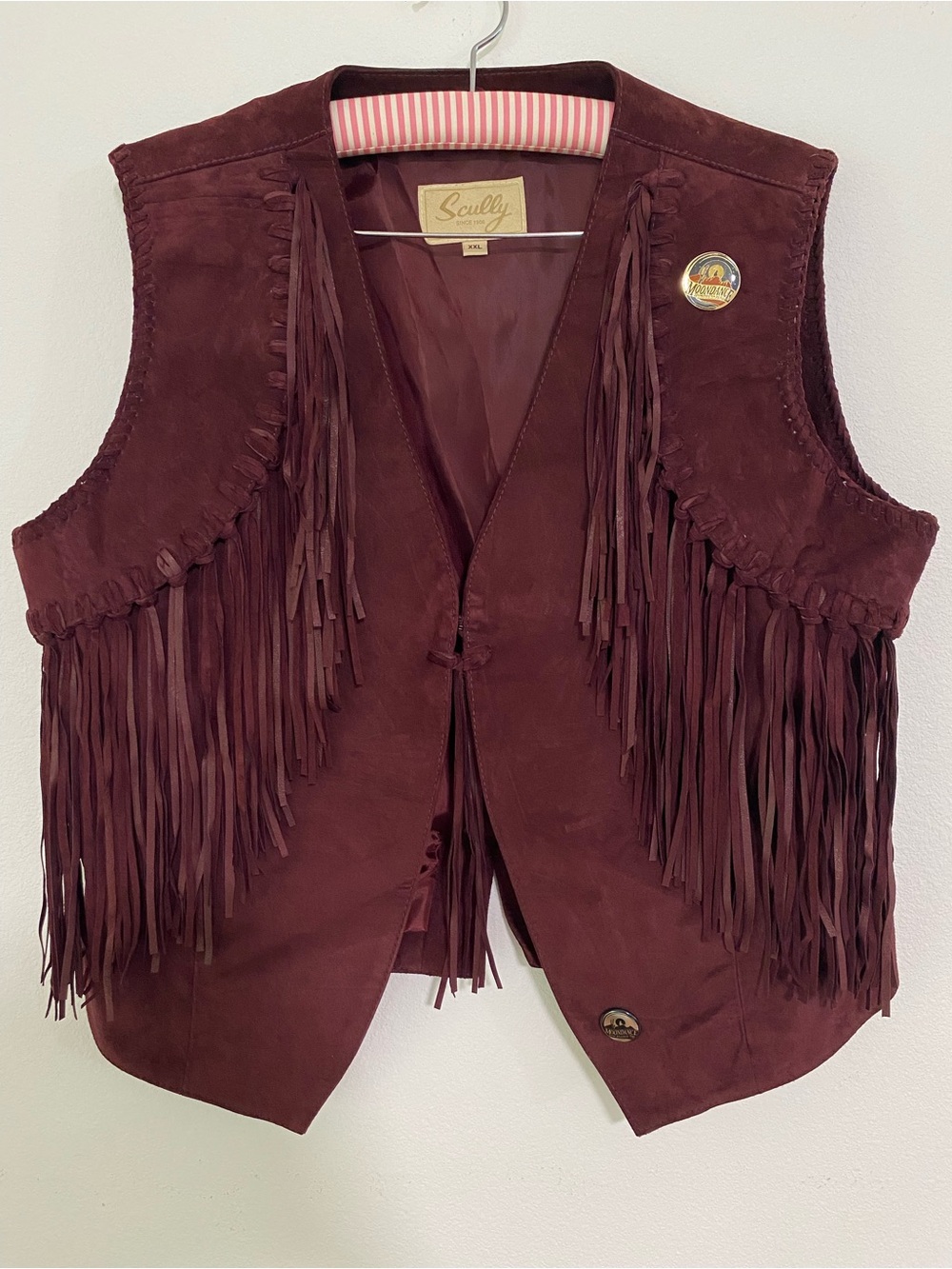 Scully Maroon Genuine Leather Fringe Vest XXL